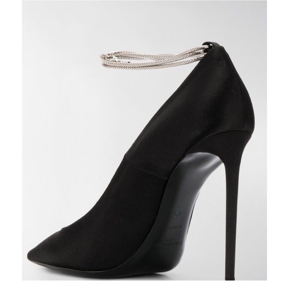 New Saint Laurent Paris Zoe‎ Chain Black Satin Pump  SIZE 36.5 - Picture 3 of 11